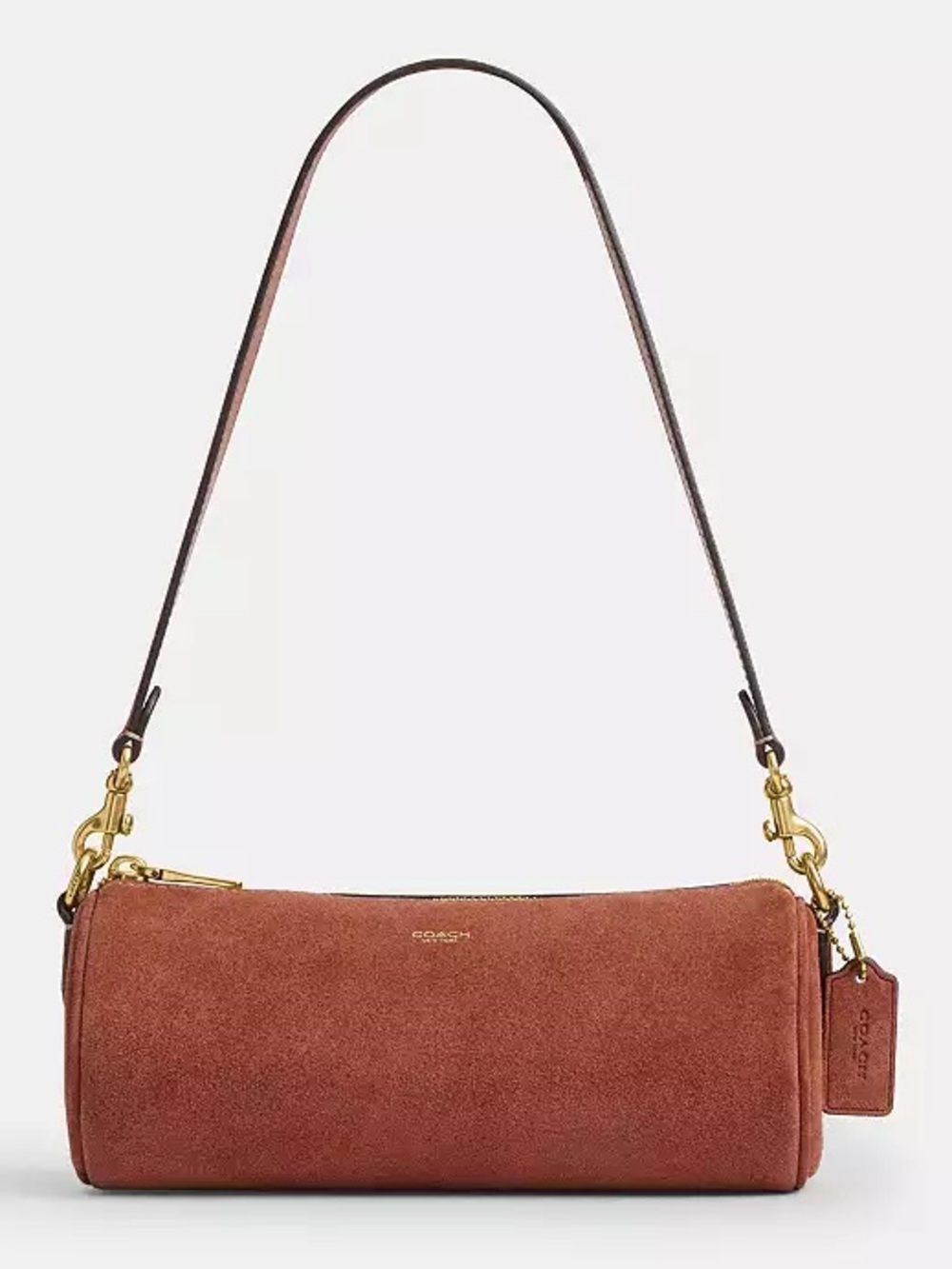 Coach Barrel Bag in Brass/Clay Orange/Brown Suede & Refined Calf Leather NWT